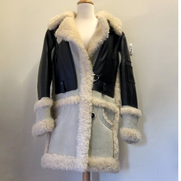 Coach Biker Sheepskin & Leather Coat Black Natural Made in Italy - Picture 13 of 16